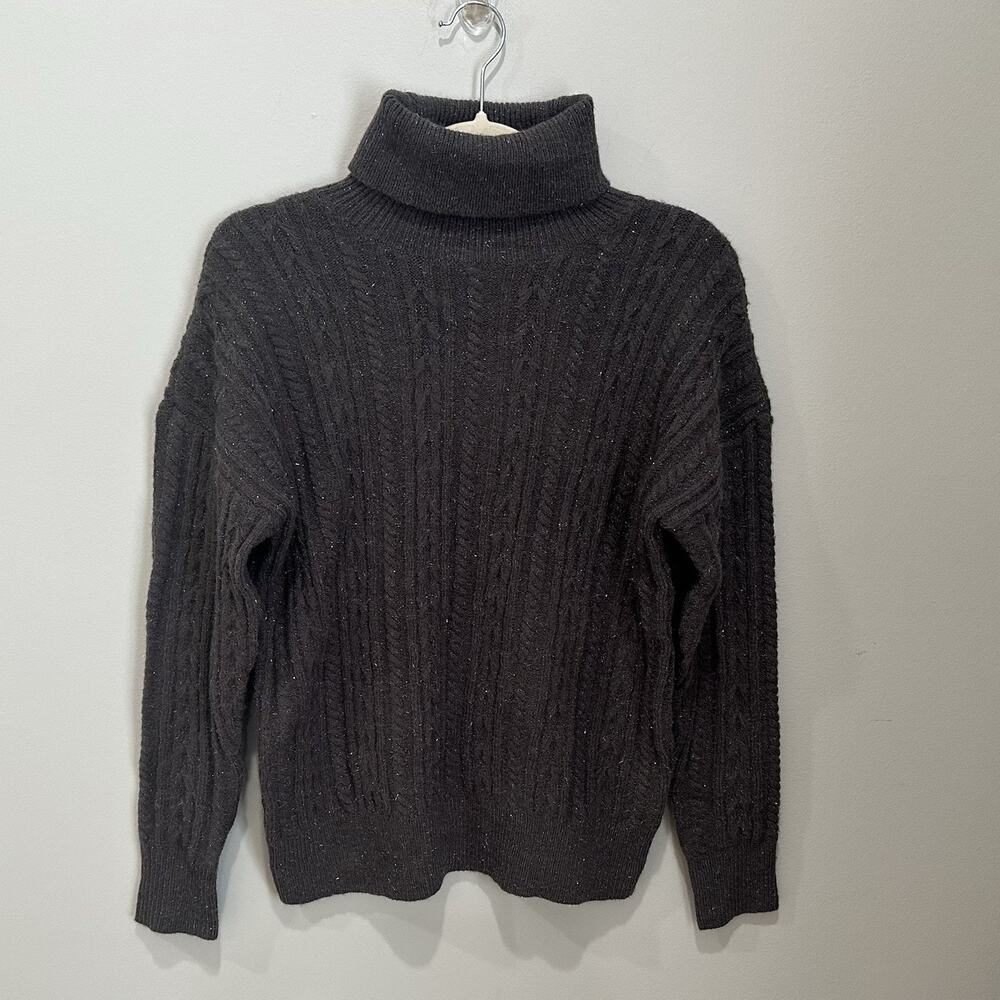 Belldini Gray Shimmer Sparkle Cable Knit Turtleneck Sweater Women Size Small NWT